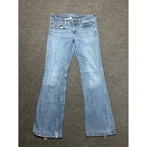 American Eagle Low Rise Original Bootcut Blue Jeans Womens 10 Long Distressed